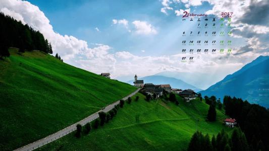 2017年5月蓝天白云绿色护眼高清日历壁纸第2张