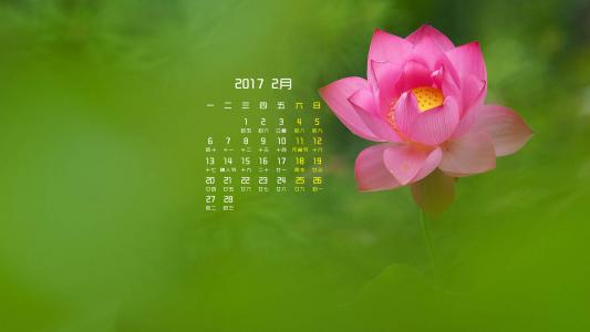 2017年2月树叶树枝绿色自然护眼桌面日历壁纸第4张