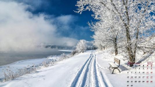 2016年11月日历冬天树木白雪风景精选壁纸下载第4张
