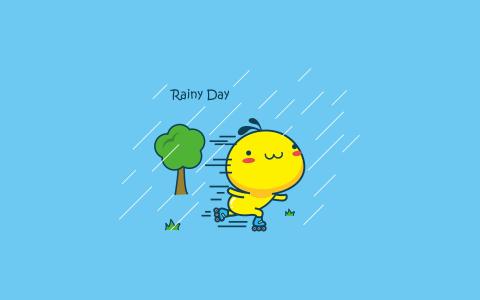 可爱卡通油爆叽丁下雨天高清壁纸第3张