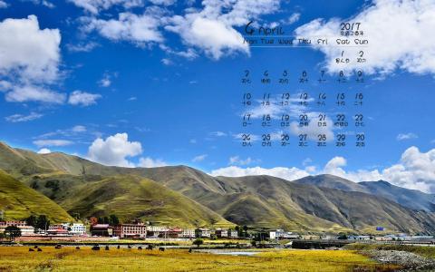 2017年4月蓝天白云高清桌面日历壁纸第3张