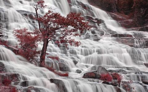大山深处小溪瀑布唯美风景图片电脑桌面壁纸下载第3张