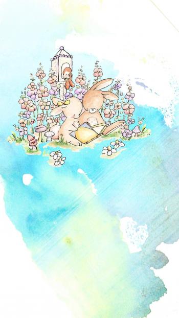 梦幻水彩小兔子手机壁纸图片第2张