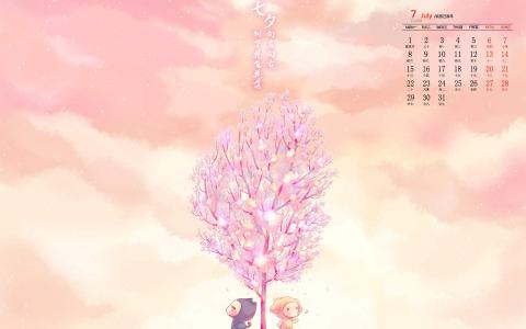 2019年7月浪漫七夕卡通图片日历壁纸第4张