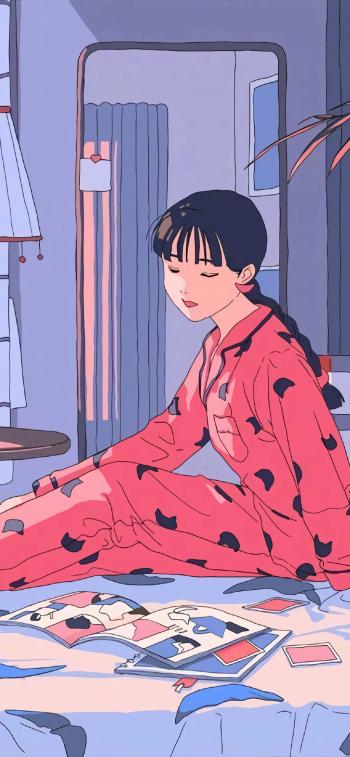甜美女生生活手绘高清手机壁纸第3张