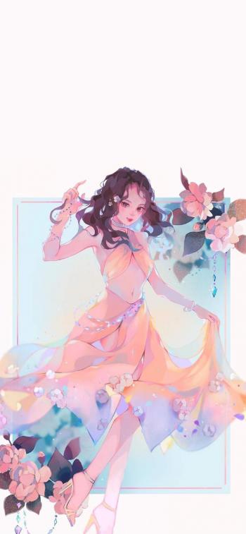 甜美手绘可爱女生插画手机壁纸第0张