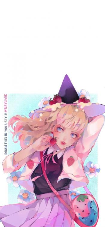 甜美手绘可爱女生插画手机壁纸第1张