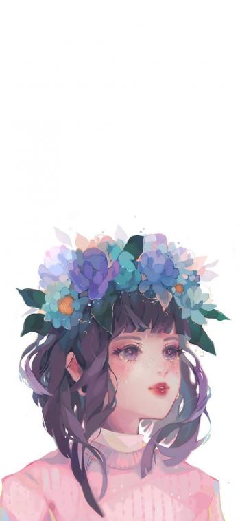 甜美手绘可爱女生插画手机壁纸第2张