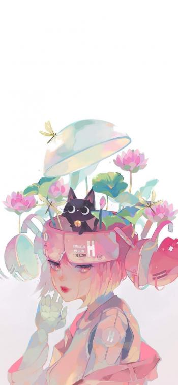 甜美手绘可爱女生插画手机壁纸第3张