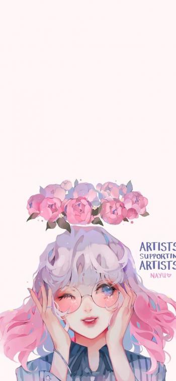 甜美手绘可爱女生插画手机壁纸第4张