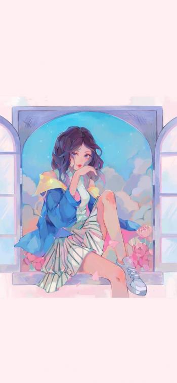 甜美手绘可爱女生插画手机壁纸第5张