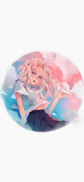 甜美手绘可爱女生插画手机壁纸第6张