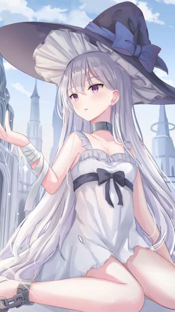 二次元白发白裙性感美女手机壁纸第2张