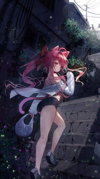 二次元白发白裙性感美女手机壁纸第3张