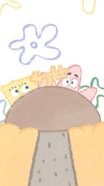 海绵宝宝可爱手绘插画高清手机壁纸第4张