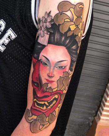 胸部火焰和死神纹身图案第1张