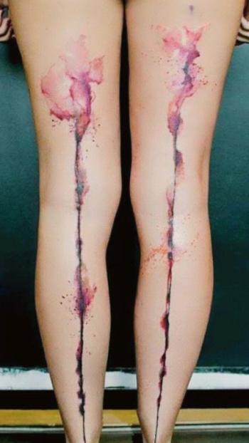 大海风景纹身  男生腿上彩绘的大海风景纹身图片第0张