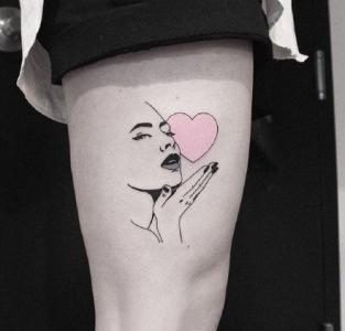 人物肖像纹身  女生腿上素描的人物肖像纹身图片第5张