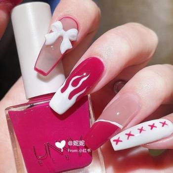 磨砂红色美甲 磨砂红色美甲图片带钻第3张