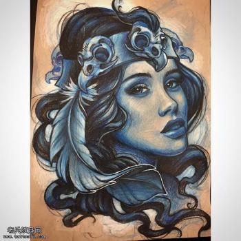最流行新款纹身猫头鹰女生手臂上素描的猫头鹰纹身图片第0张