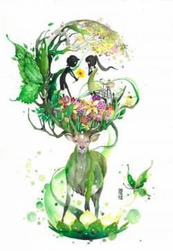 森林麋鹿水彩大自然小清新手绘图片