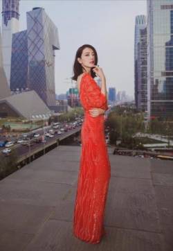 高清中国内地影视北京女演员高圆圆露背红裙性感美艳写真图片