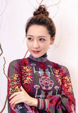 高清内地陕西西安女演员白冰复古典雅刺绣长裙写真图片