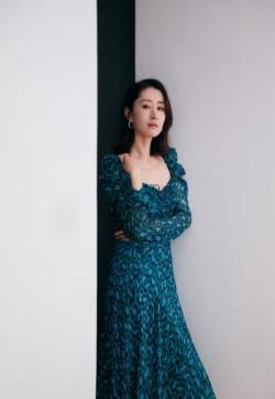高清湖北武汉影视女演员刘敏涛墨绿裙优雅写真图片