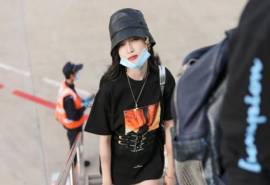 高清女明星吴宣仪渔夫帽时尚街拍照图片