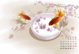 最流行新款日历清新淡雅的中国古典风格手绘素描水墨风景壁纸下载