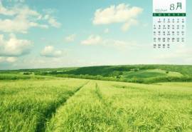 2016年8月日历蓝天白云大草原电脑桌面壁纸