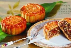 2016年9月日历中秋节精美月饼美食高清桌面壁纸
