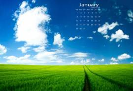 2017年1月清新蓝天白云草地高清自然风光日历壁纸