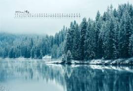 2017年4月宁静的湖泊自然风景日历壁纸