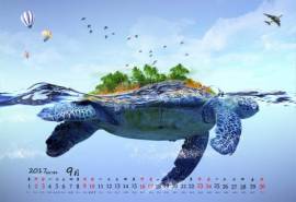 2017年9月奇幻乌龟绘画高清桌面日历壁纸