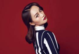 中国大陆内地女演员蓝盈莹烈焰红唇复古风时尚写真桌面壁纸