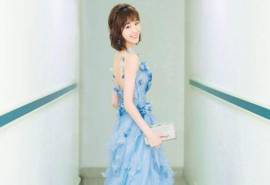 高清中国天津女演员毛晓彤蓝色纱裙甜美仙气写真高清壁纸
