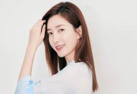 中国内地上海女演员江疏影水墨蓝裙甜美写真高清电脑壁纸