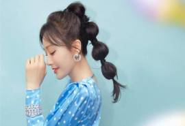 高清中国内地辽宁省沈阳女演员秦岚蓝色波点露背礼服性感图片桌面壁纸