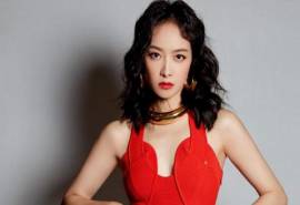 山东省青岛女演员宋茜性感红裙写真图片桌面壁纸